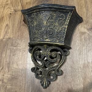 Vintage HOMCO DART Black Gold Wall Hanging Wall Pocket Planter Holder #6005